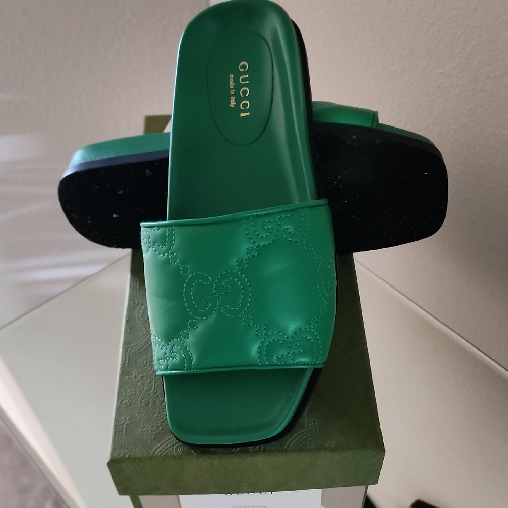 Gucci Green Minimalist Slide Sandals